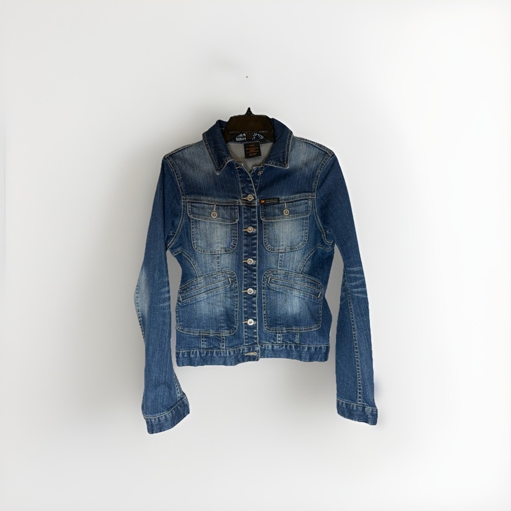 Parasuco‎ Jean Jacket Women Medium Denim Blue Y2K Biker Rock